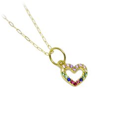 Pingente Cora��o Mini com Zirc�nias em Ouro 18 Kilates - 25465